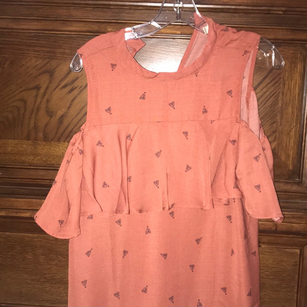 Burnt Orange Sailboat Shirt with Cut out Shoulders